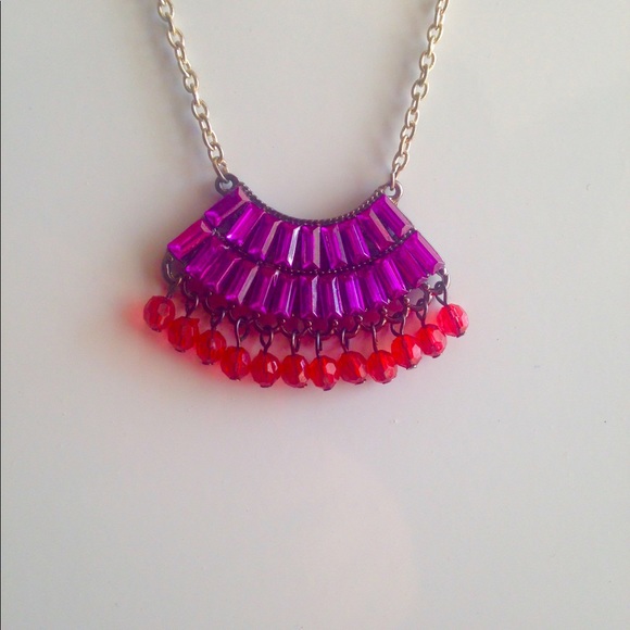 NEW Jewel Tone Purple & Red Boho Fashion Necklace - Picture 6 of 6